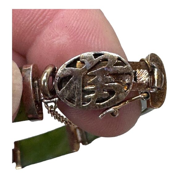 Vintage Green Jade Silver Gold Vermeil Elegant Bar Link Bracelet Luxury Jewelry - Picture 7 of 7